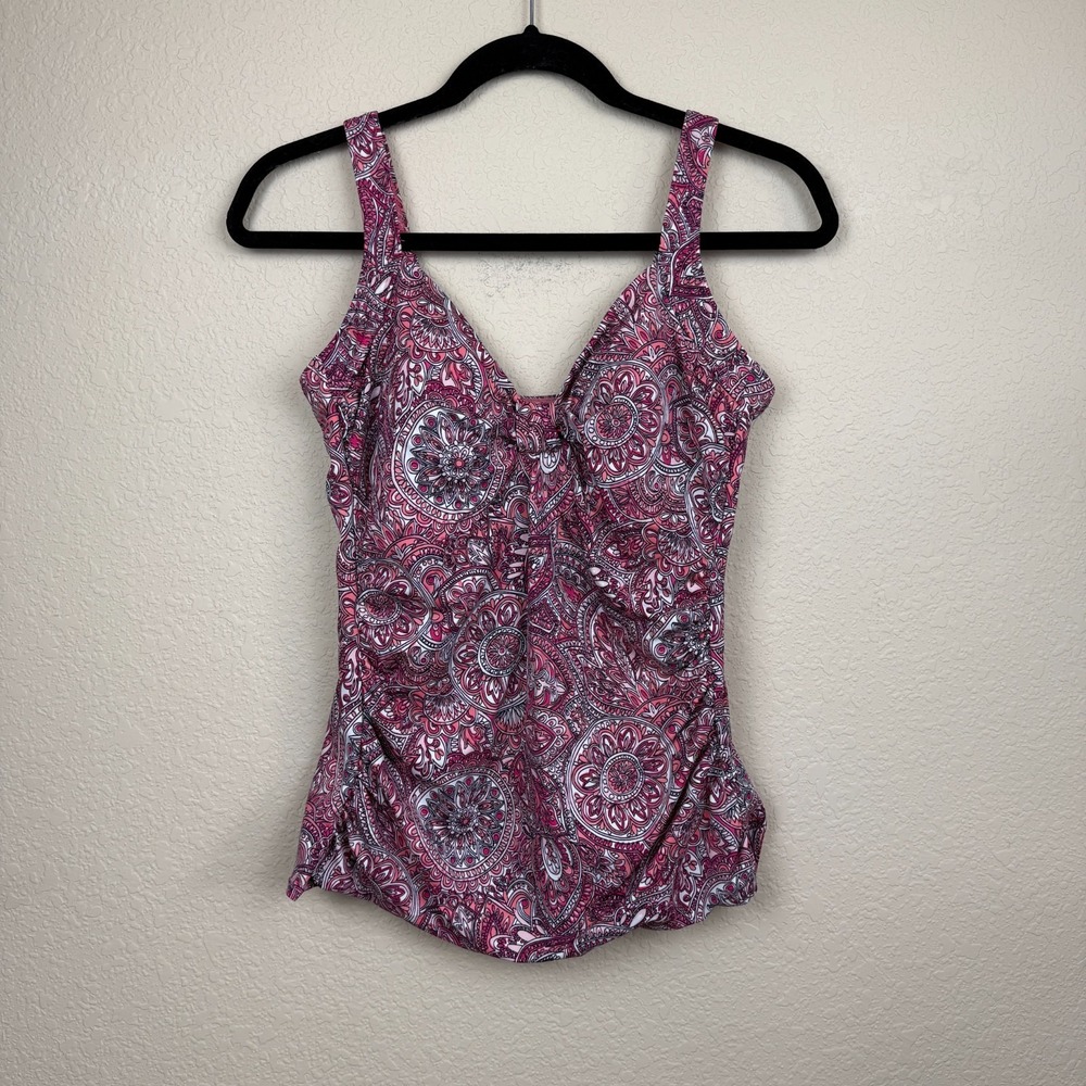 Women's Miraclesuit x Talbots Pink Paisley Tankini Top Sz 14 Vacation Swim Beach